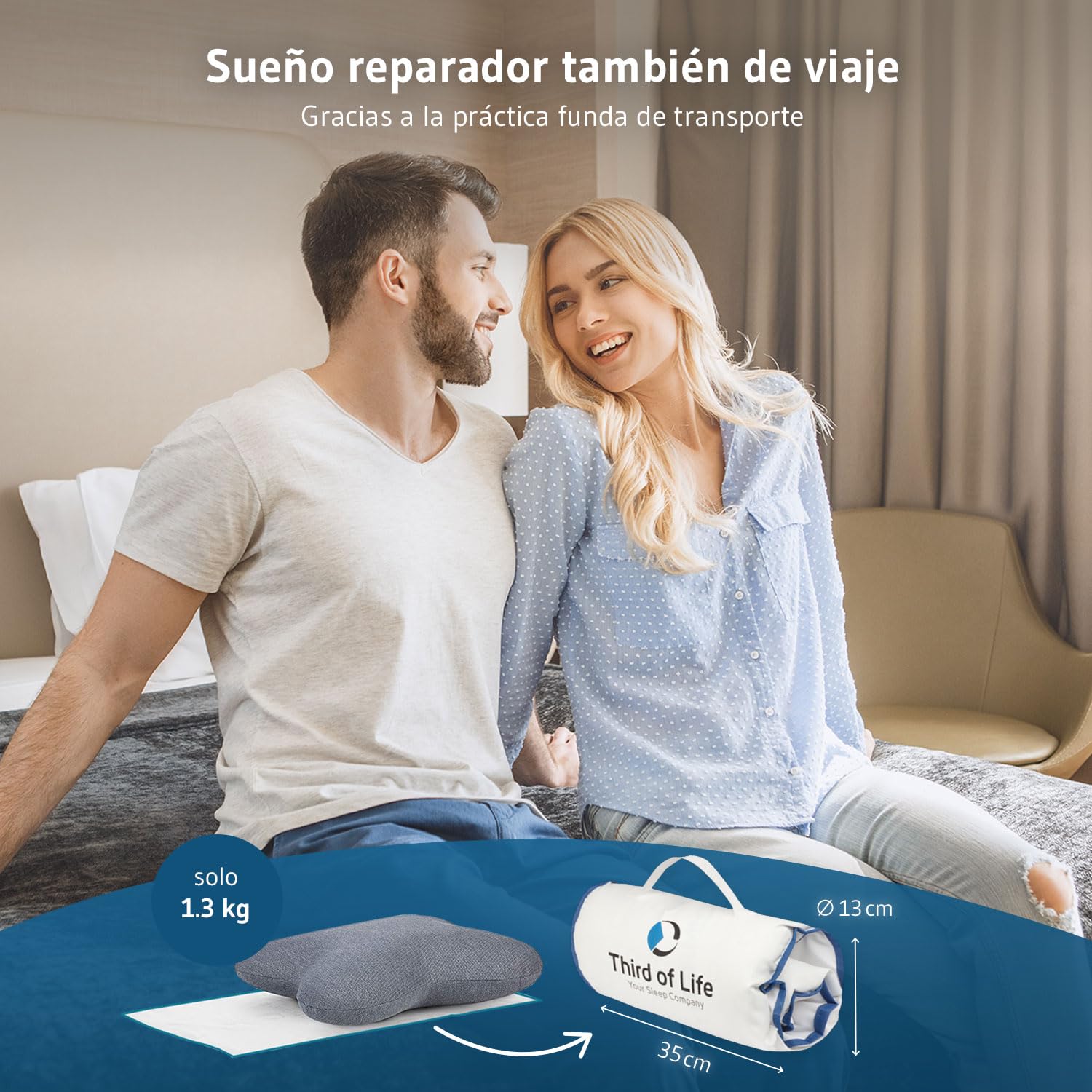 Almohada ergonómica ACAMAR Quickdry para dormir de lado, almohada cervical | Espuma viscoelástica, funda de secado rápido, cojín ortopédico, almohada mariposa, 55x47x12 cm