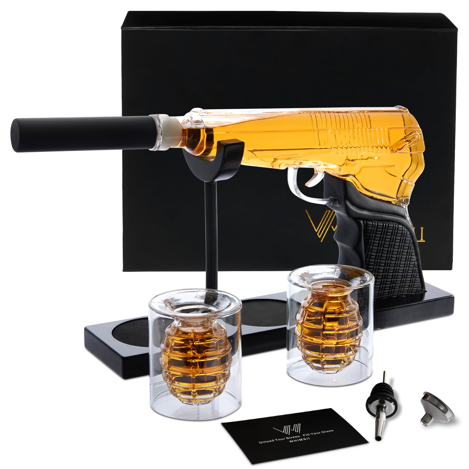 Gun Whiskey Decanter Set for Men โ 400ML Gun Decanter + 2 Grenade Glasses โ Premium Whiskey Decanter Sets for Men, Great Gift Idea for Special Occasions & Celebrations