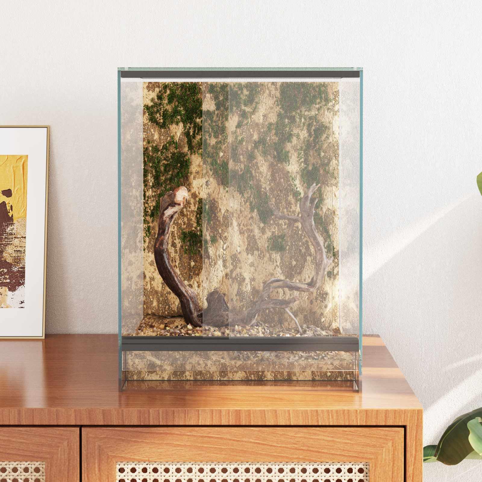 Terrarium 30 x 30 x 40 cm aus Glas für Reptilien und Amphibien mit Schiebetüren und Belüftung