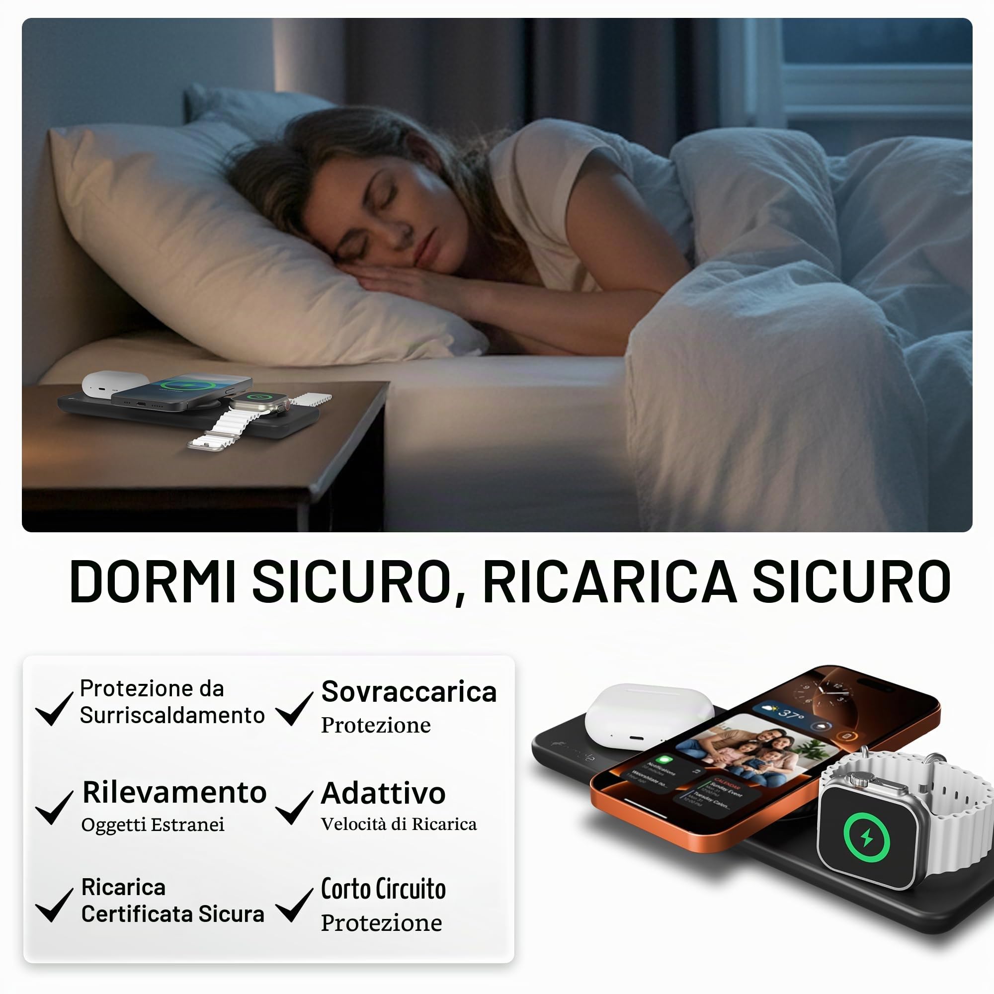 Nimble Podium - Stazione di ricarica wireless 3 in 1 per Apple, supporto caricabatterie Magsafe da 15 W, certificato Qi2, caricabatterie wireless per iPhone 16, 15, 14, 13, 12, Apple Watch, serie