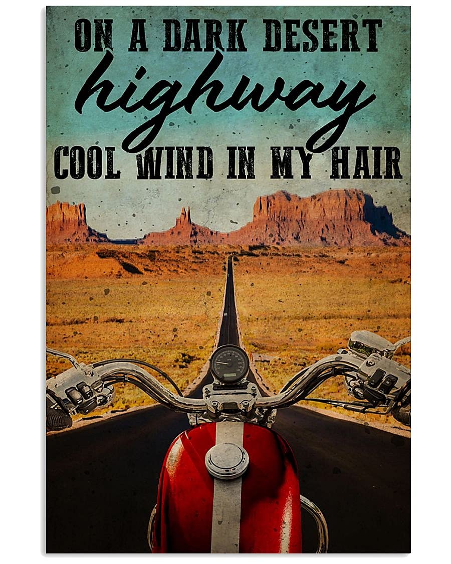 Krouterebs New On A Dark Desert Highway Motorcycle Road Trip Metal Tin Sign for Home and Kitchen Bar Man Cave Cafe Garage Wall Decor 12x8 Inch