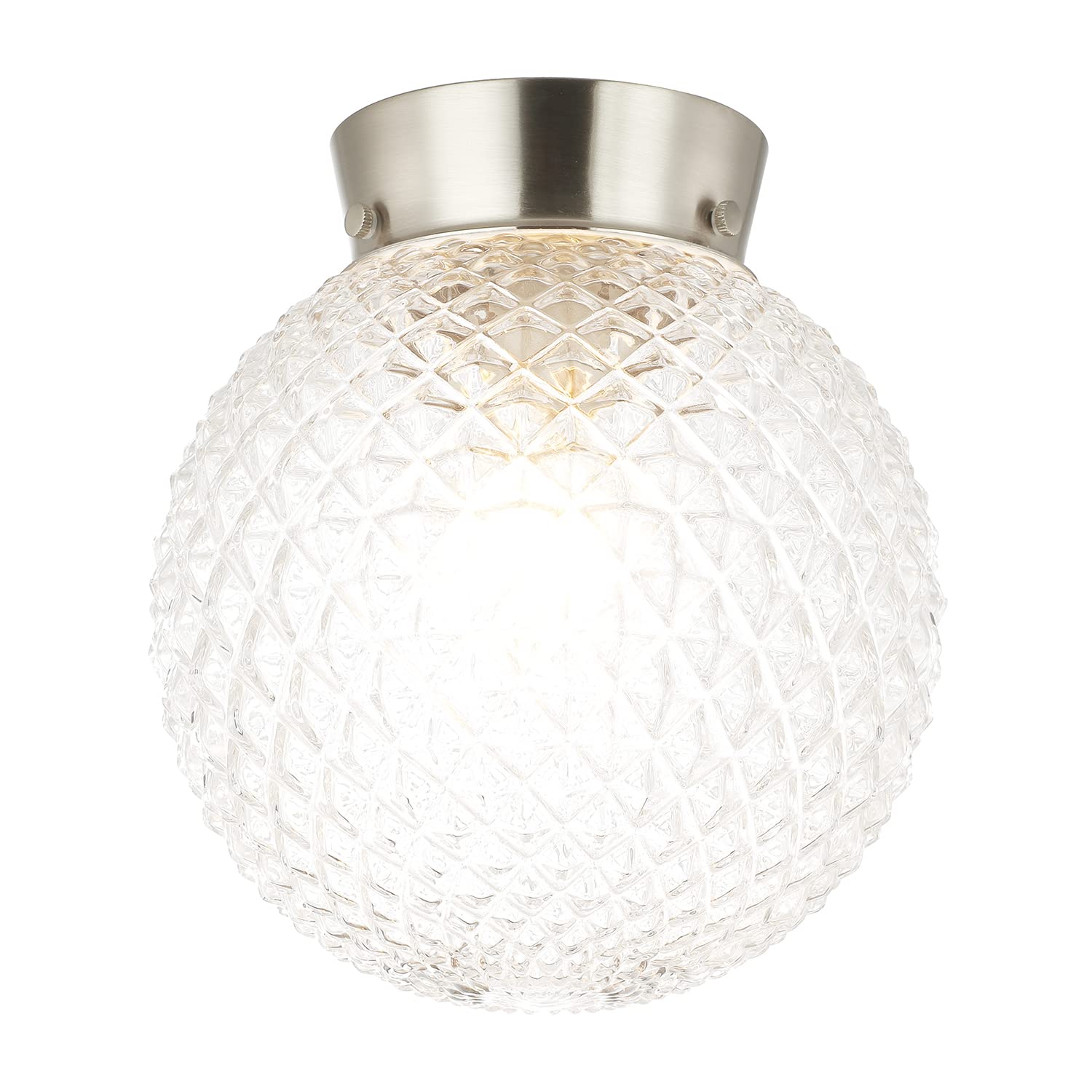 Happy Homewares Satin Nickel Elegant And Sleek Globe Ip44 Bathroom Ceiling Light In With Clear Glass Shade | 24Cm X 20Cm | 60W Max | Suitable For Hallways & Conservatories Etc
