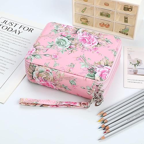Miniatura 6 de Lbxgap Organizador de lápices de rosas, estuche de 72 ranuras con cremallera para bolígrafos de acuarela, marcadores y más