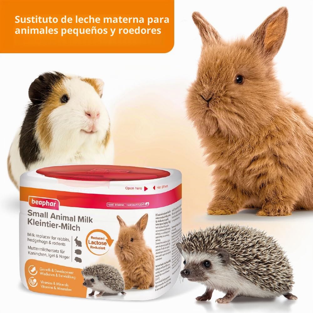 BEAPHAR - Leche para Animales pequeños - para Conejos, erizos y roedores - Sustituto de la Leche Materna - Reducido en lactosa para un Crecimiento y Desarrollo óptimos - 200 g