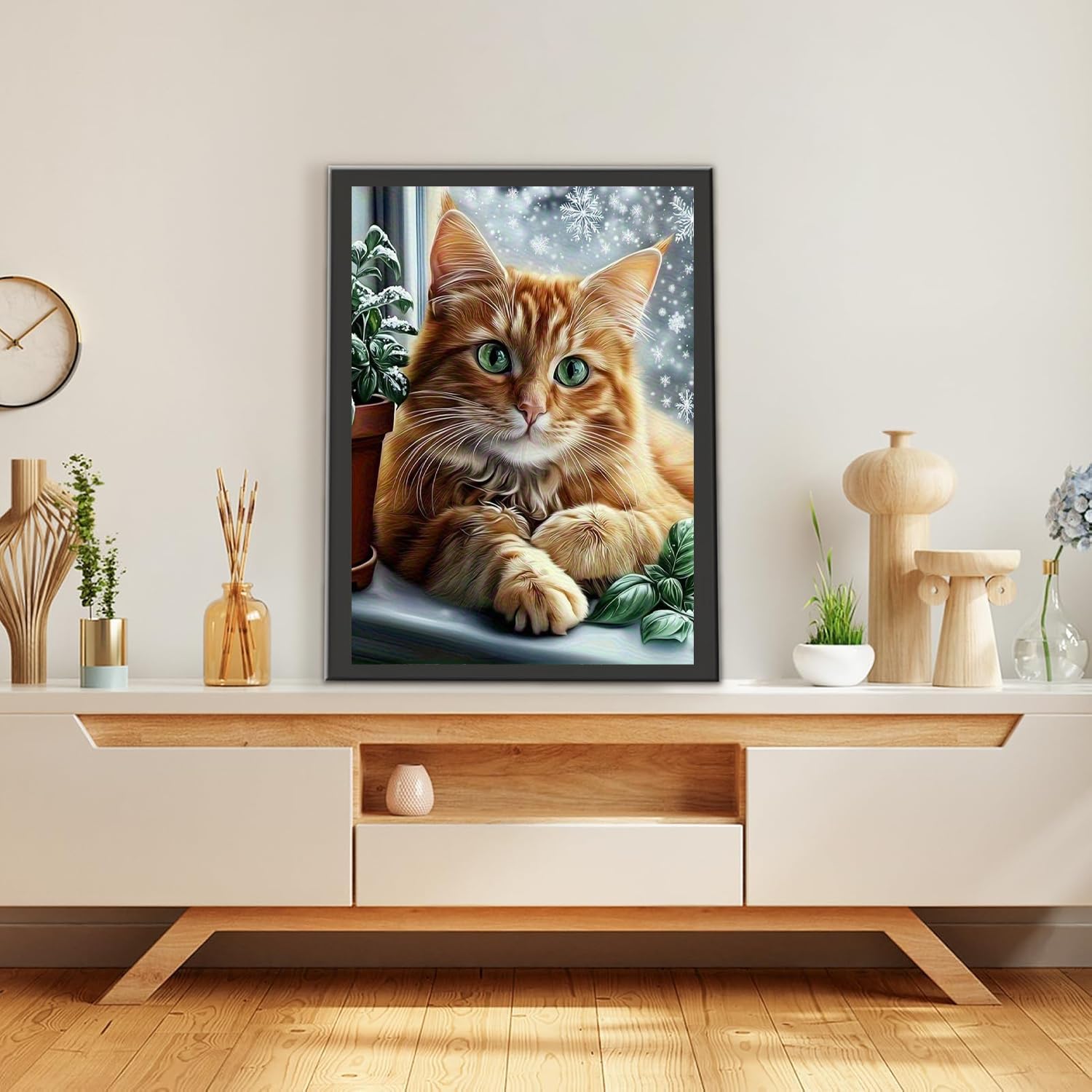 MOMDEDP cat Diamond Art Kits for Adults, 5D Diamond Painting Kit for Beginner, DIY Full Drill Landscape Diamond Art, Home Wall Decor 12x16inch