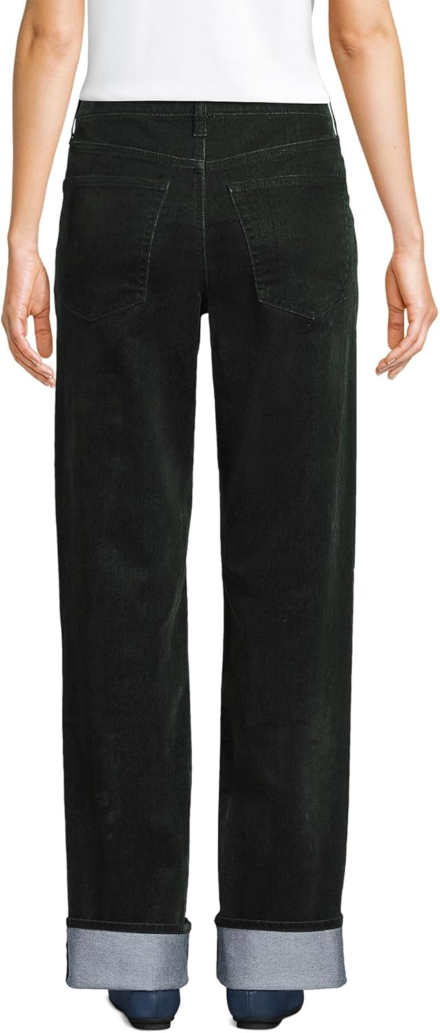 Lands' End Women's Flocked Denim Mid Rise Relaxed Straight Leg Cuff Jeans 14 Balsam Green