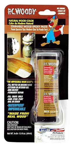 PC Products PC-Woody 23334 - Pasta epoxi reparadora de madera de dos componentes, 1.5 oz en dos frascos, color tostado