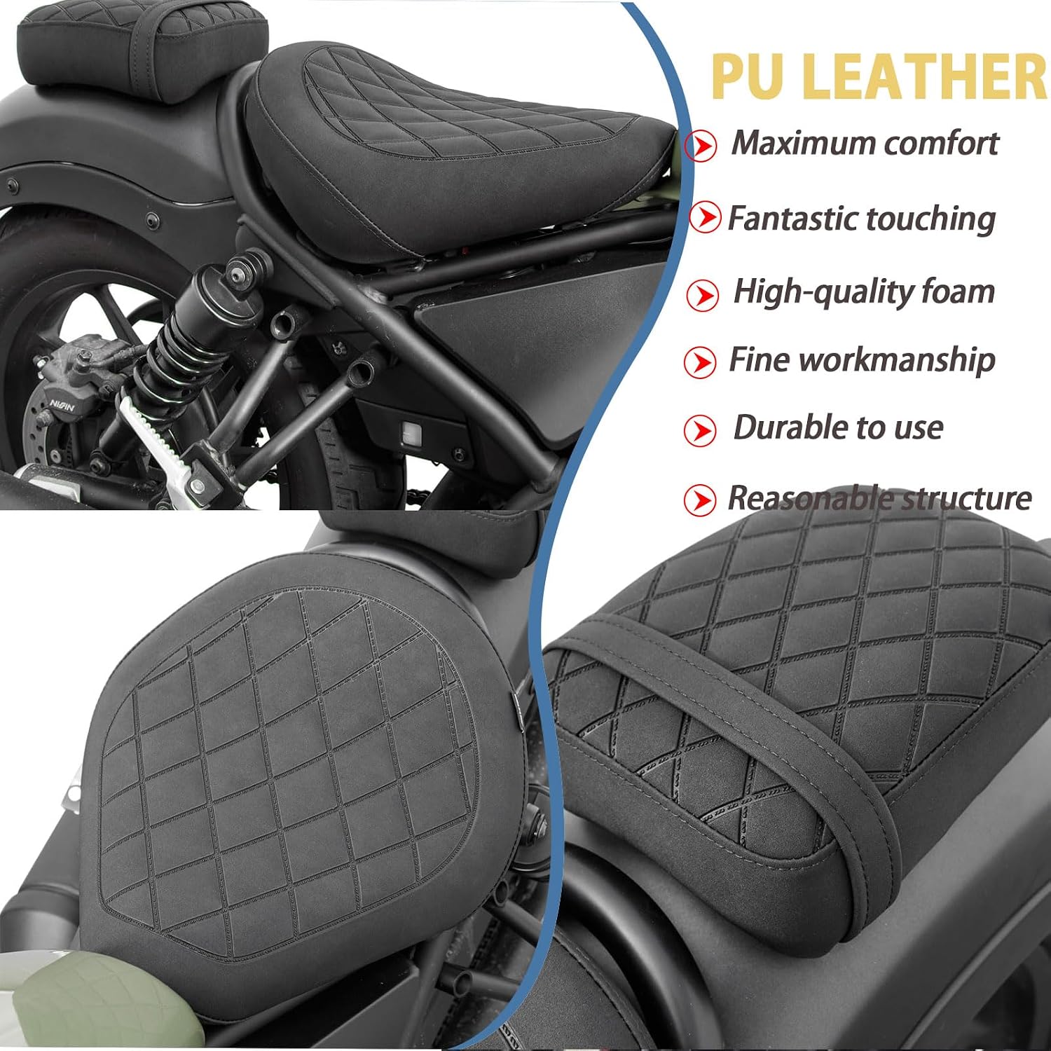 Front Driver Rider Seat Saddle Cushion Rear Passenger Seat Pad Soft Cushion fit for Ho-nda Rebel CMX 500 CMX 300 Accessories 2017 2018 2019 2020 2021 2022 2023 2024 (Front+Rear Seat-Brown)