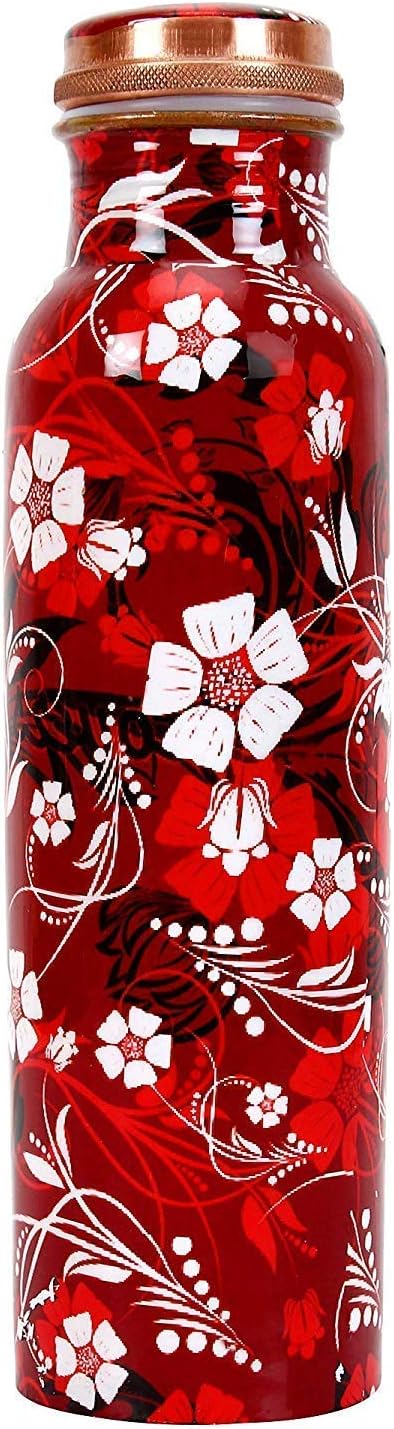 Just Copper Copper Bottle, 1000ml, Set of 1, Red Flower Meena