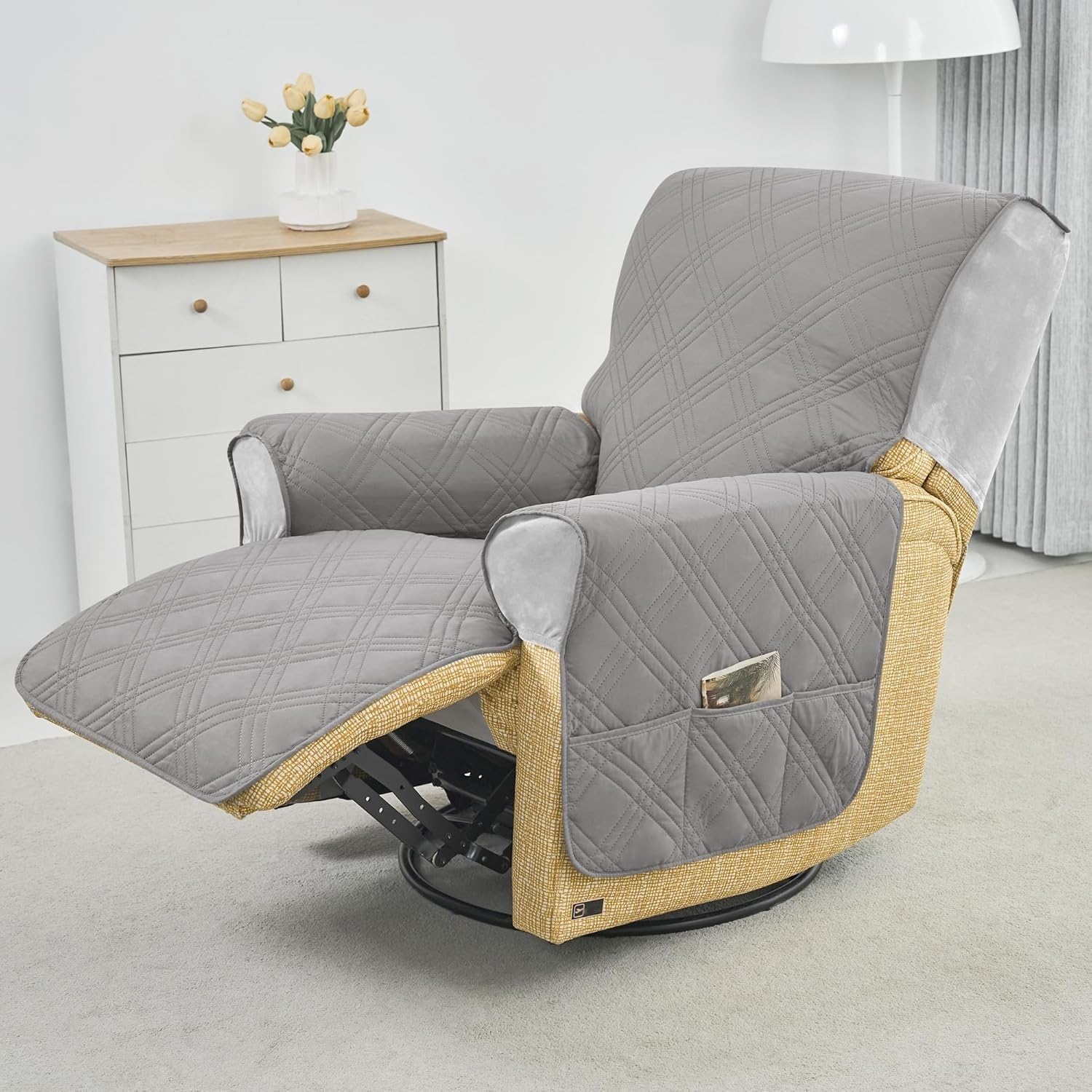Waterproof Lift Chair Covers Quilted Recliner Covers That Stay in Place | Electric Power Stretch Recliner Cover Washable for Couch, Sofa, Armchair, Pets, Dog(Blue a)