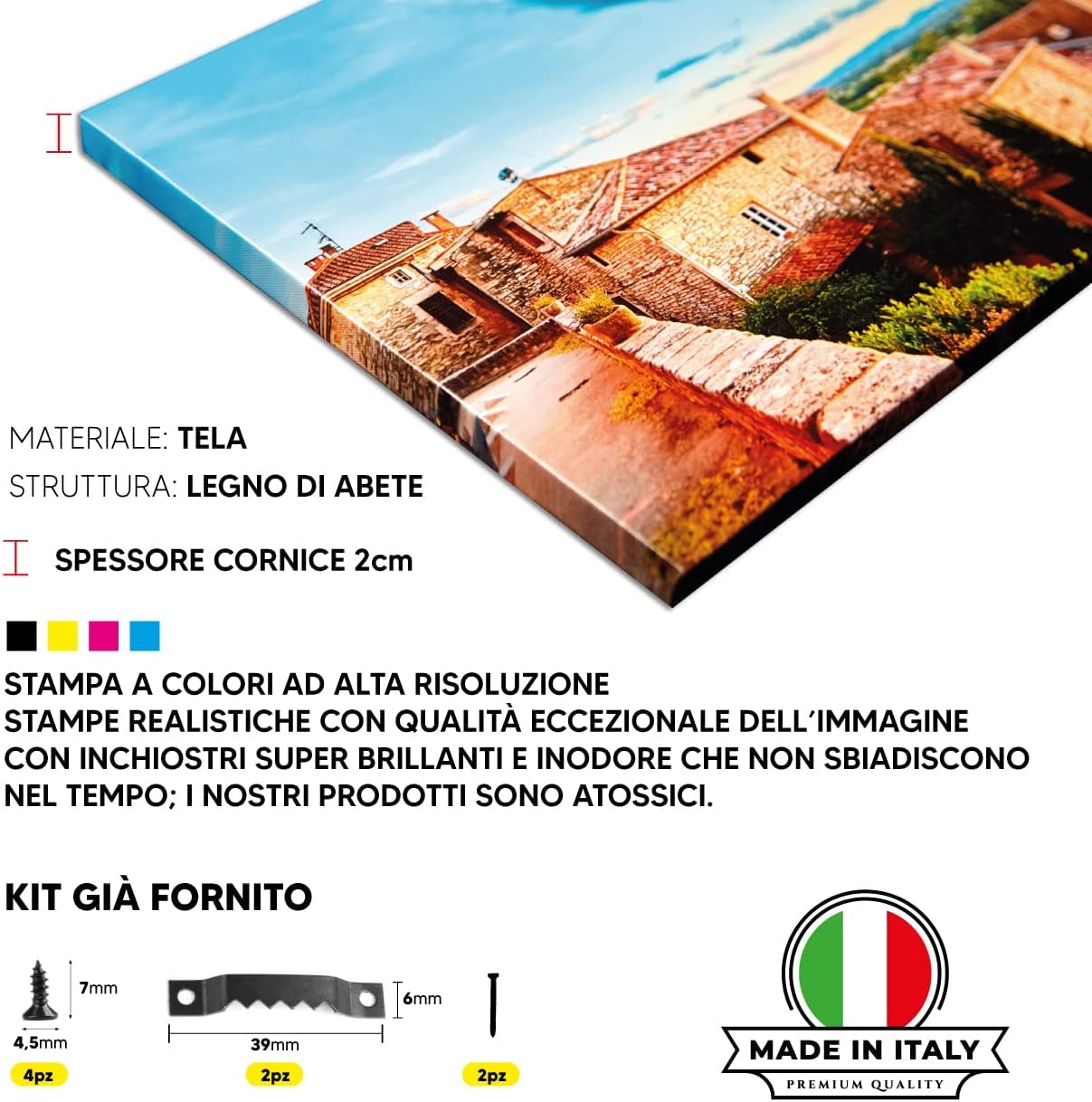 LABORATORIO 102 Quadro su Tela Mappamondo 70x100cm Mappa Mondo Cartina Bandiere - Stampa da Parete con Telaio Premium 2 cm Legno Abete - Massima Qualità di Stampa - Quadro Moderno Pronto da appendere