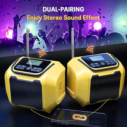 Miniatura 3 de Mellif Altavoz de radio AMFM para batería de 20 V inalámbrico al aire libre TWS altavoz de emergencia radio meteorológica SOS y graves pesados,