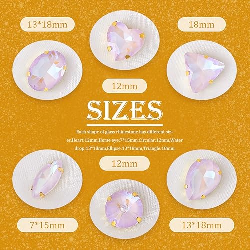 Miniatura 4 de TANOSII 60 diamantes de imitación para coser con formas mixtas, gemas de cristal con parte trasera plana con garra dorada para joyas, manualidades,