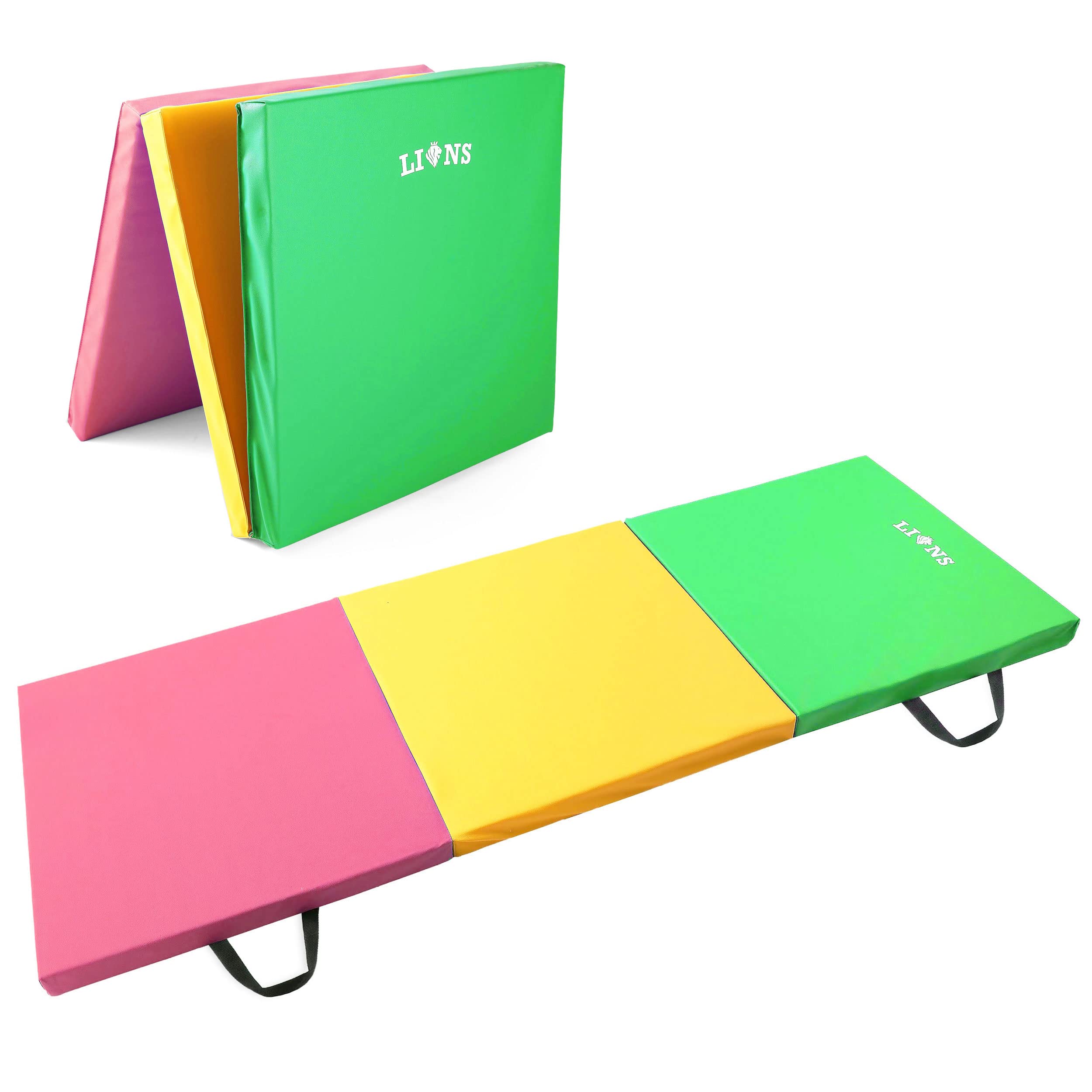 Lions Gymnastic Mat - 50MM Thick Tri Folding Yoga Exercise Gym Play Fitness Floor Matt - 180x60cm (Rainbow) — image 1