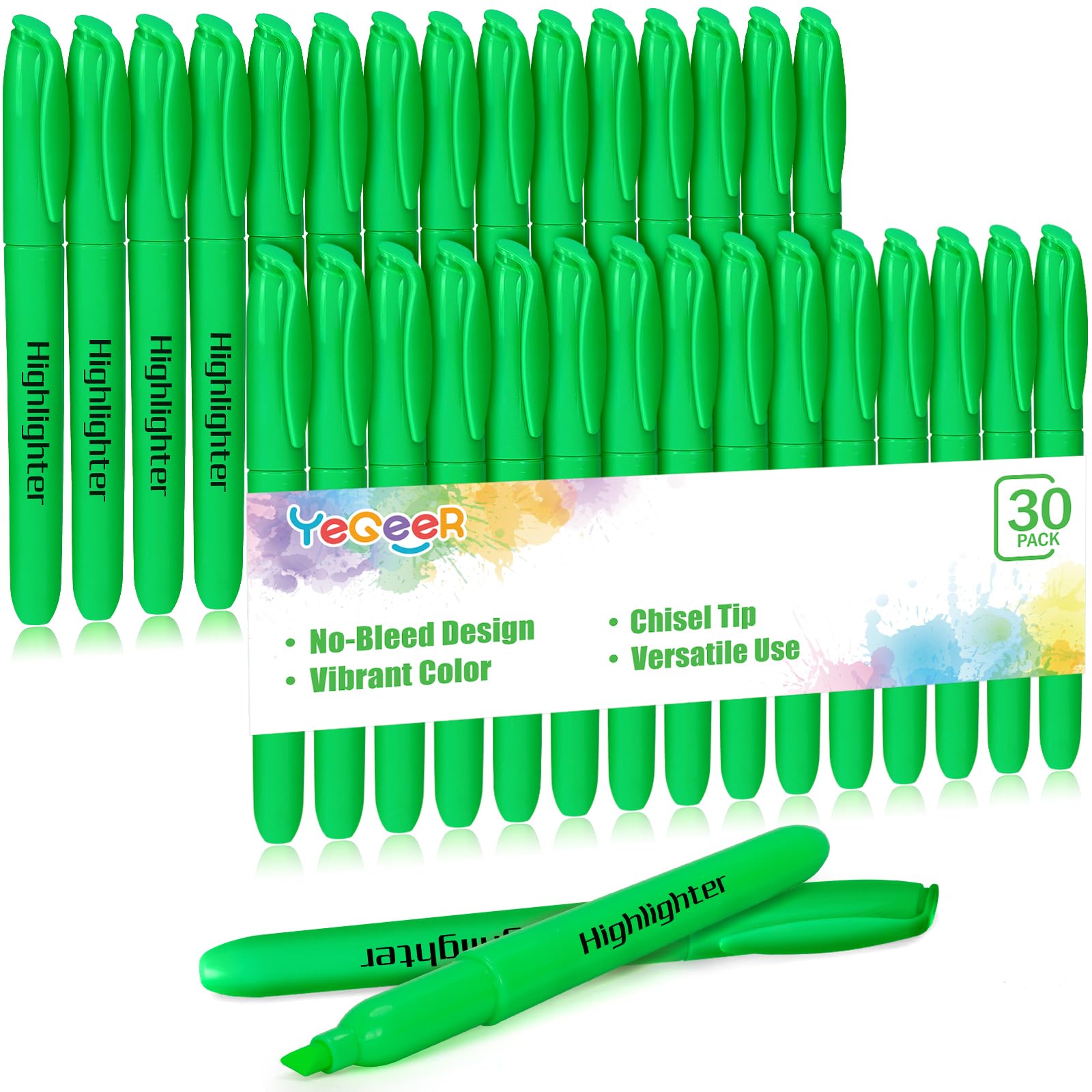 YEGEER Highlighters Bulk - Quick-Dry No Bleed Markers for Office Classroom School Supplies Adults Kids Teachers Students (Green, 30)