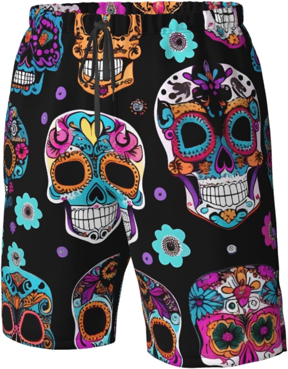 Sugar Skull Print Mens Casual Shorts Drawstring Summer Beach Stretch Shorts Novelty Swimtrunks