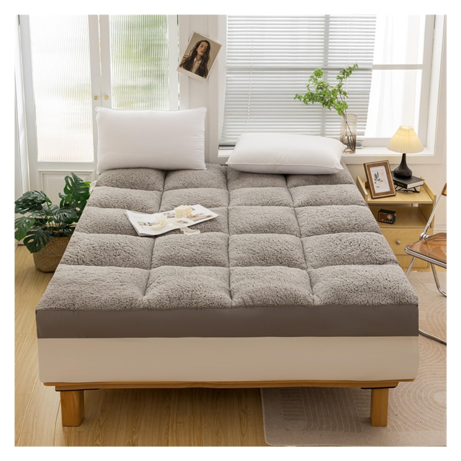 Meiiron Japanese Futon Mattress Topper - Fluffy Foldable Tatami Mat Sleeping Bed Pad Floor Mattress Lamb Wool Mattress for Guests, Dormitories, Camping, Sofas & Loungers(Gray,90x200cm)