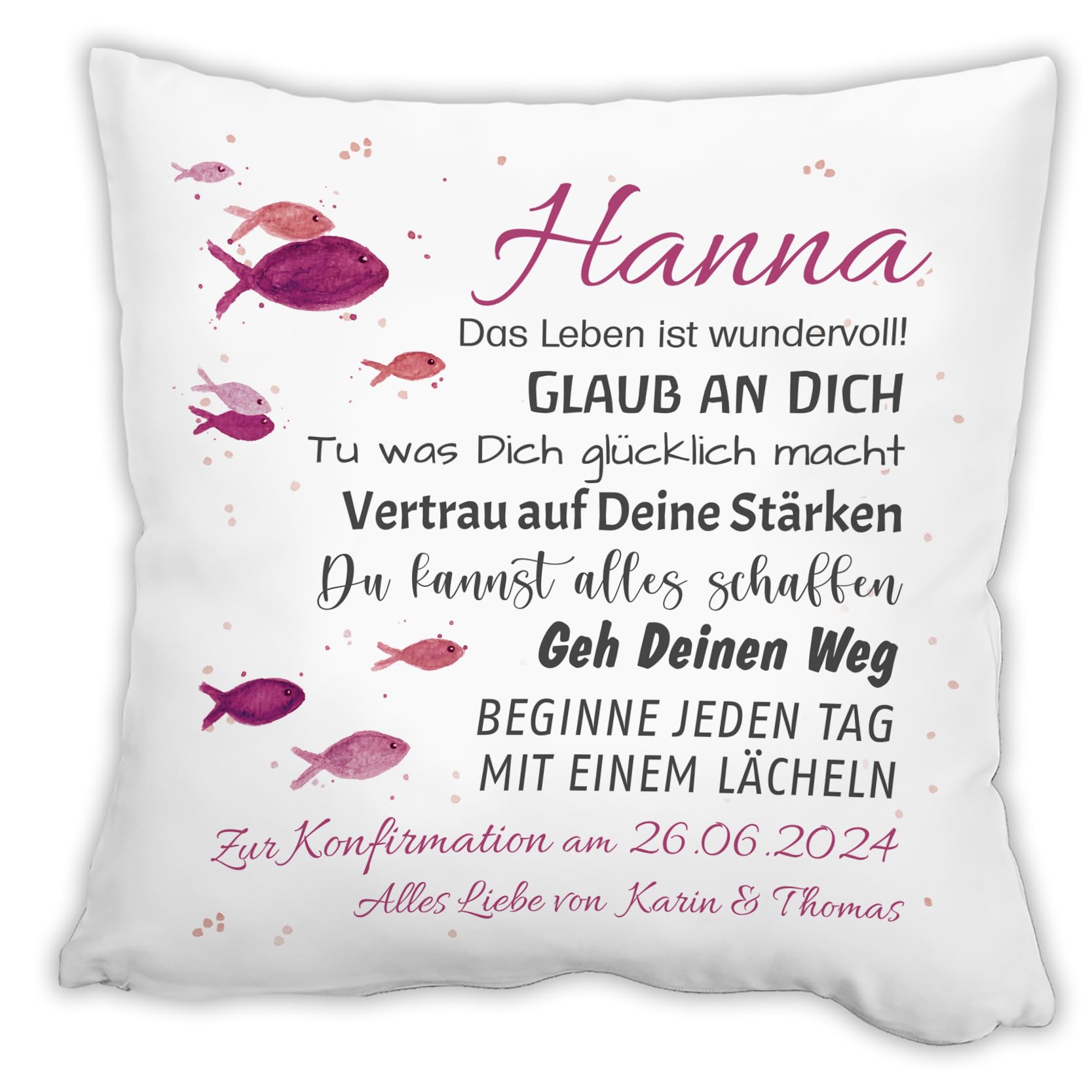 Unikatolo Kissen mit Name zur Konfirmation PINK personalisiertes Geschenk für Kinder, Taufe Kommunion Firmung Geburtstag, Glaub an Dich, Kinderzimmerdeko Namenskissen - Positive Sprüche und Wünsche