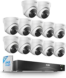 ZOSI 32CH 4K PoE Security Camera System with Person/Vehicle Detection,12x 8MP Indoor Outdoor Dome Cameras,2 Way Audio,Color Night Vision,16Port 32Channel NVR with 4TB HDD for 24/7 Business Recording asin的图片