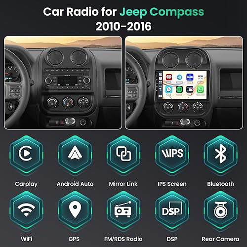 Miniatura 70 de (2+64G) para Jeep Compass Patriot 2010-2016 Android 13 Radio, pantalla táctil de 10.1 pulgadas estéreo de coche con Apple CarPlay Android Auto