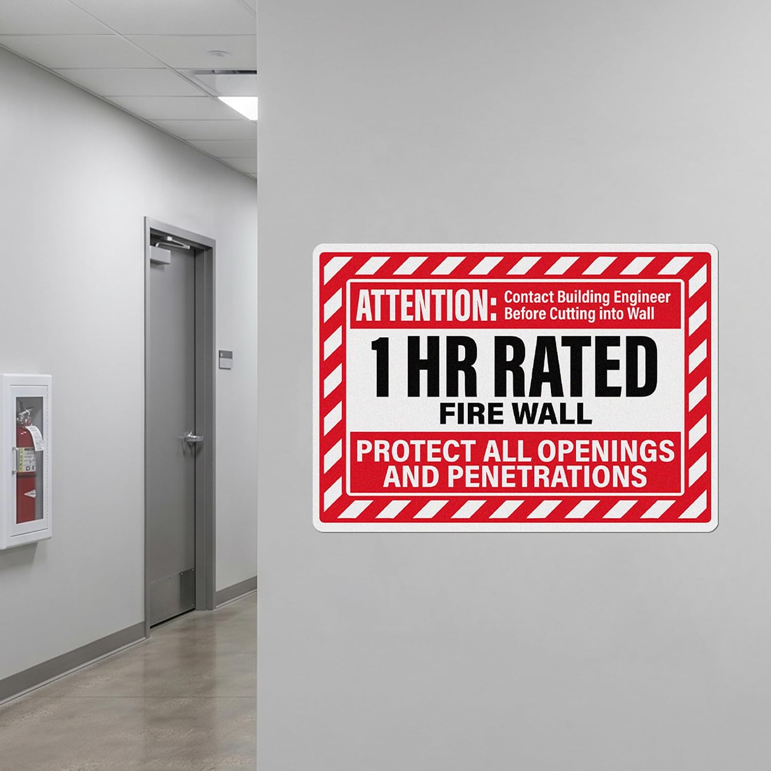 5 Pack Attention - 1 Hr Fire Rated Wall Sign 10x14 Inch Vinyl Label image 4