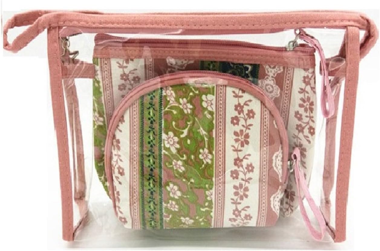 Clear Cosmetic Bag Set for Women & Kids.3 pcs Makeup Organiser with Canvas & PVC Toiletry Kit.See Through Wash Bag or Pencil Case.Ideal for Camping Vacation Hiking & Bathroom Storage (Floral)