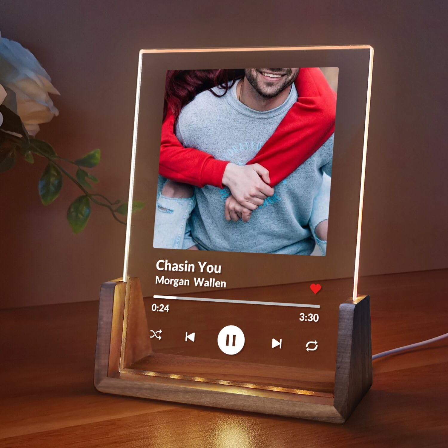 Hilldesign Custom Photo Song Plaque, Personalized Music Plaques Picture Frame for Boyfriend Girlfriend, Customized Acrylic Glass Art Album Cover Night