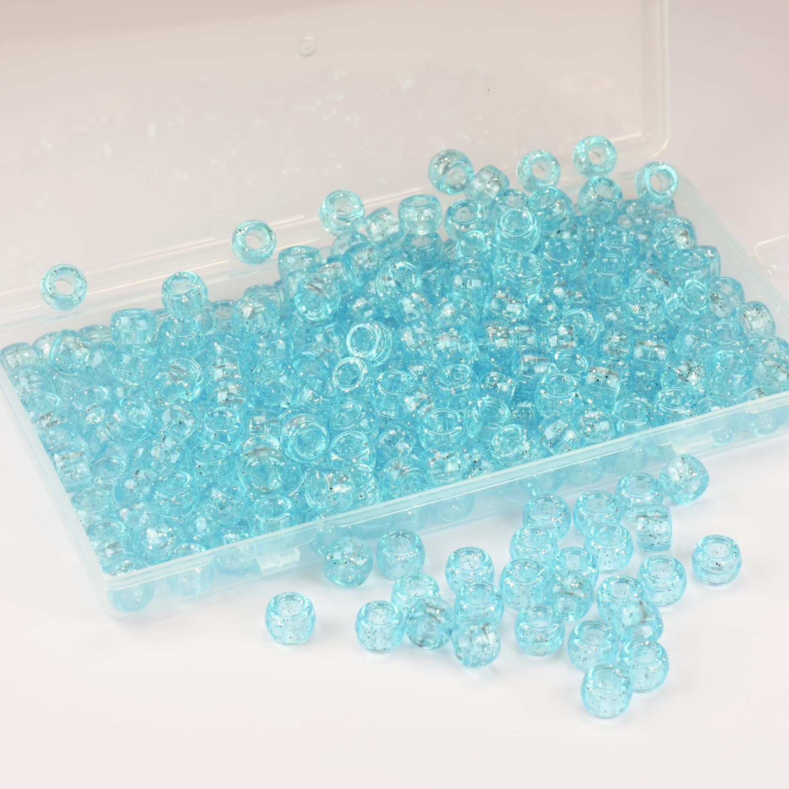 Sky Blue Glitter Pony Beads for Friendship Bracelets for Jewelry Making,500Pcs Large Hole Pony Beads,(9 x 6mm)