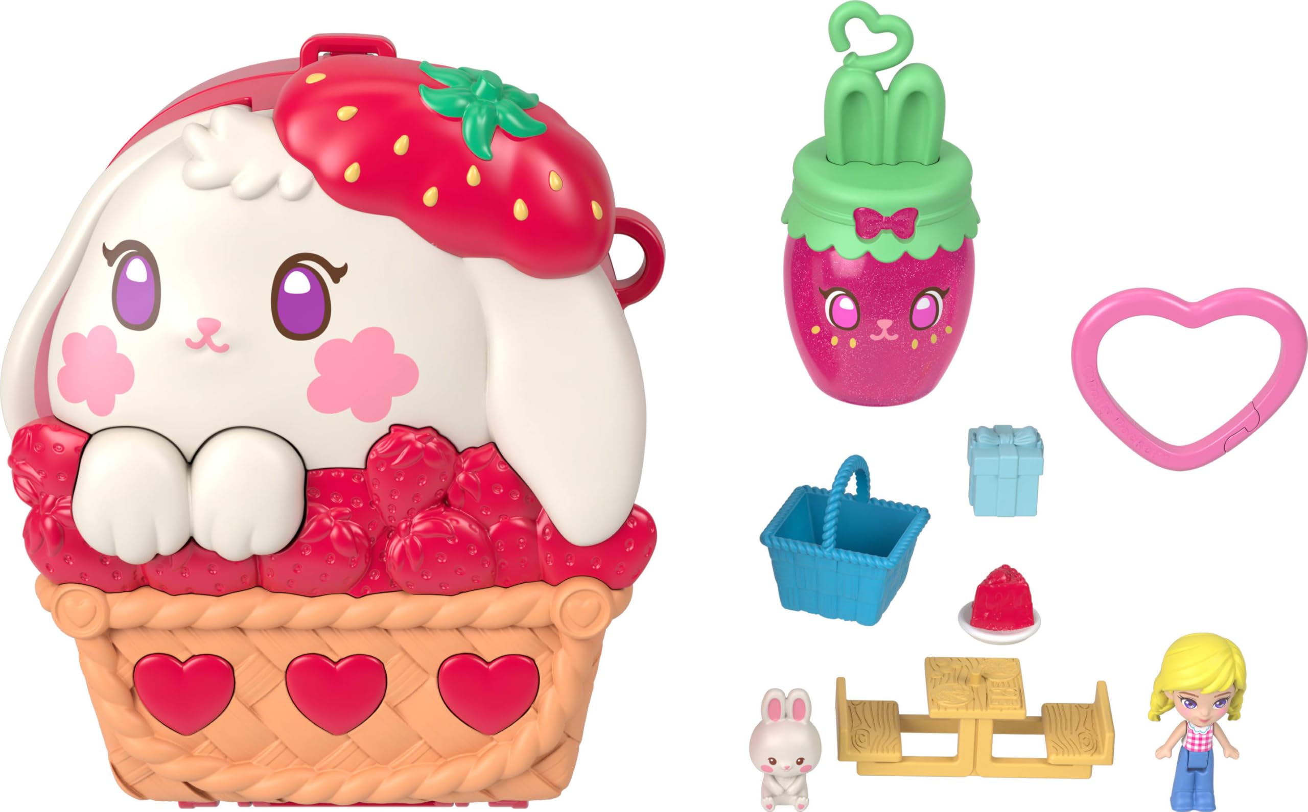 Polly Pocket Coffret Pique-​Nique du Lapin, Jouet de Voyage avec 1 Mini-​Figurine, Un Animal et des Accessoires sur Le thème des Fruits, JKC47
