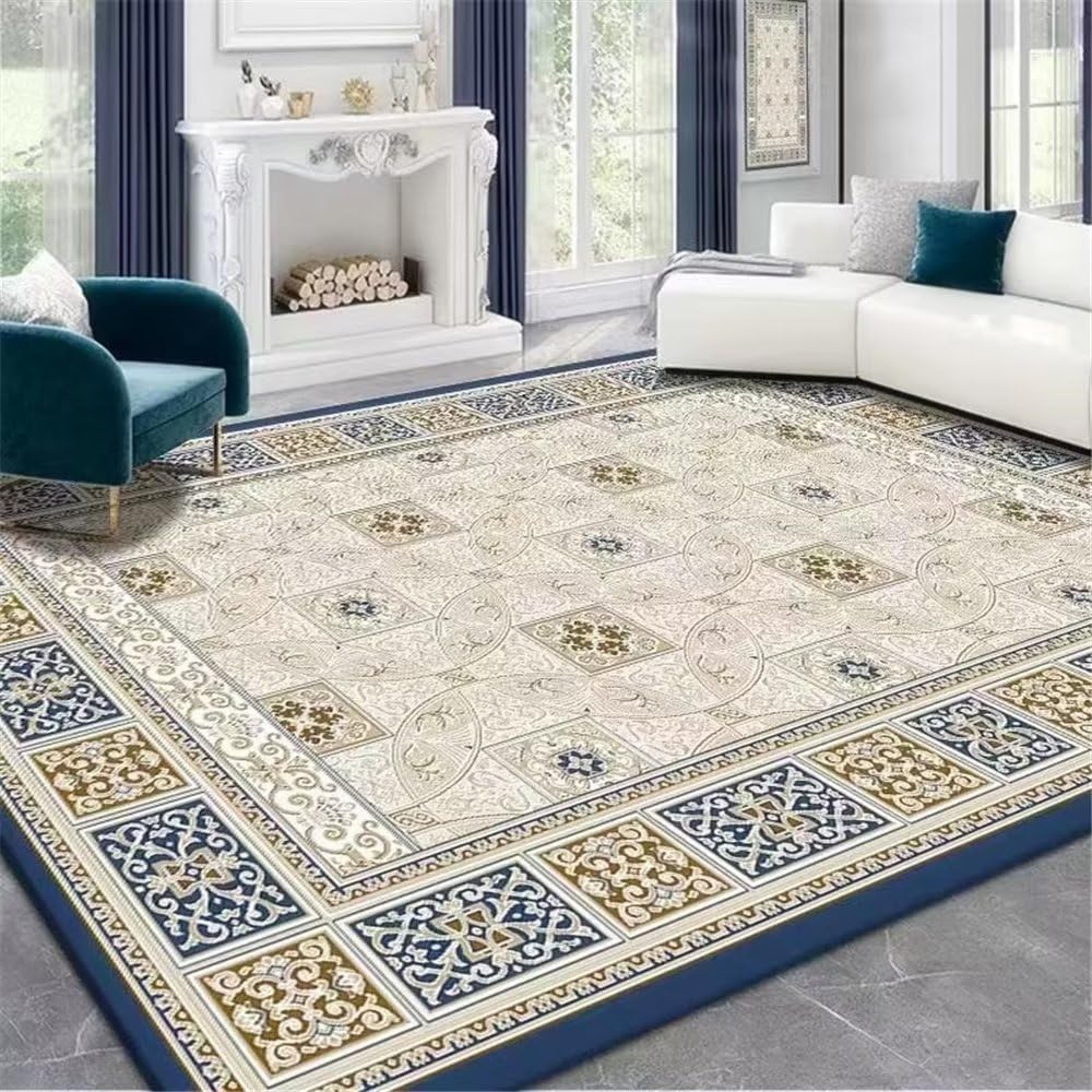 Tapis de salon bleu floral 180x250cm : la solution antidérapante pour sols froids