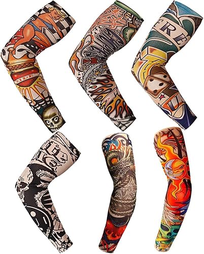 fantastic me Medias temporales del brazo del tatuaje de las mangas del protector solar del brazo para la conducción de la pesca de montar, 6 piezas