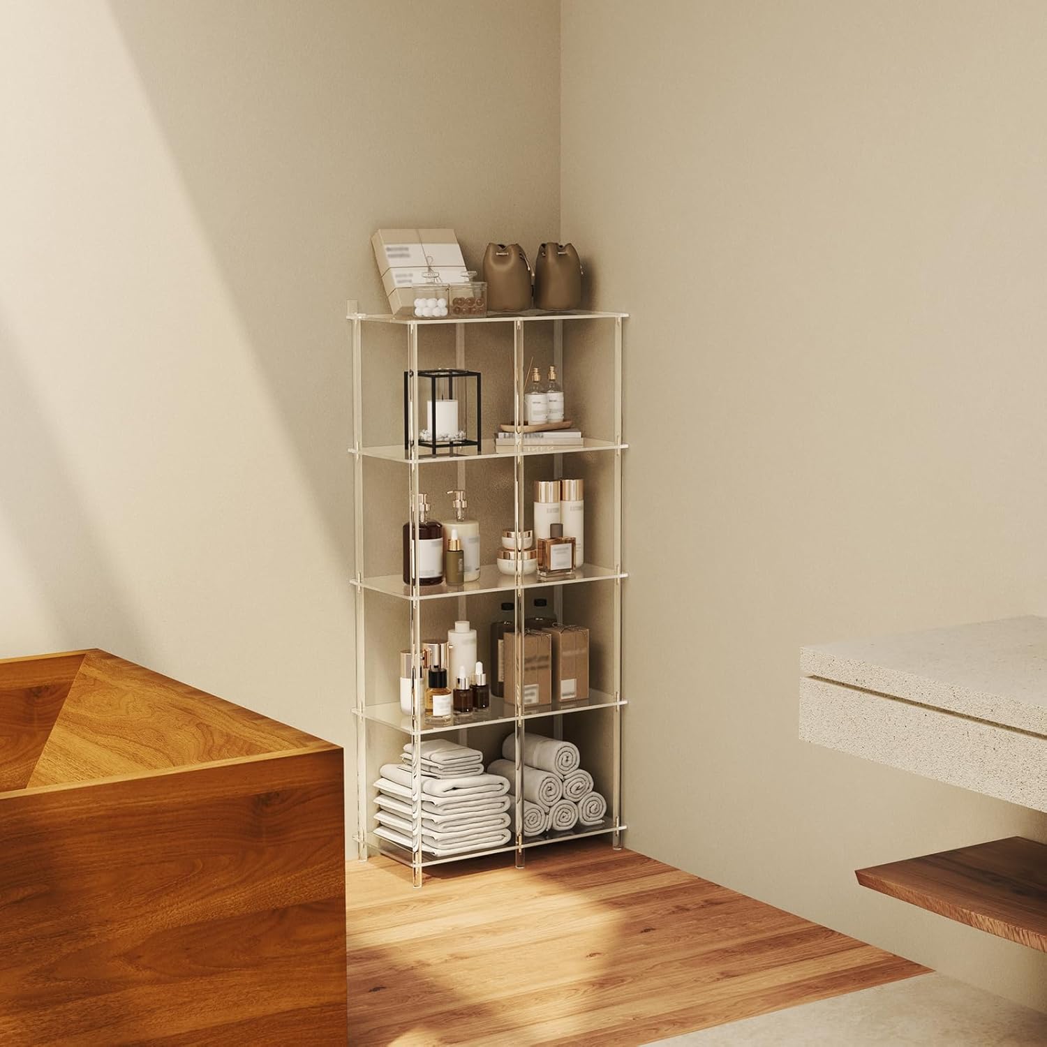 5-Tier Acrylic Bookshelf with 8 Cube Storage, Clear Bookcase for Home Office, Mordern, Multifunctional Open Book Shelves for Living Room, Bedroom, 50.8" H, Easy Assembly - Image 7