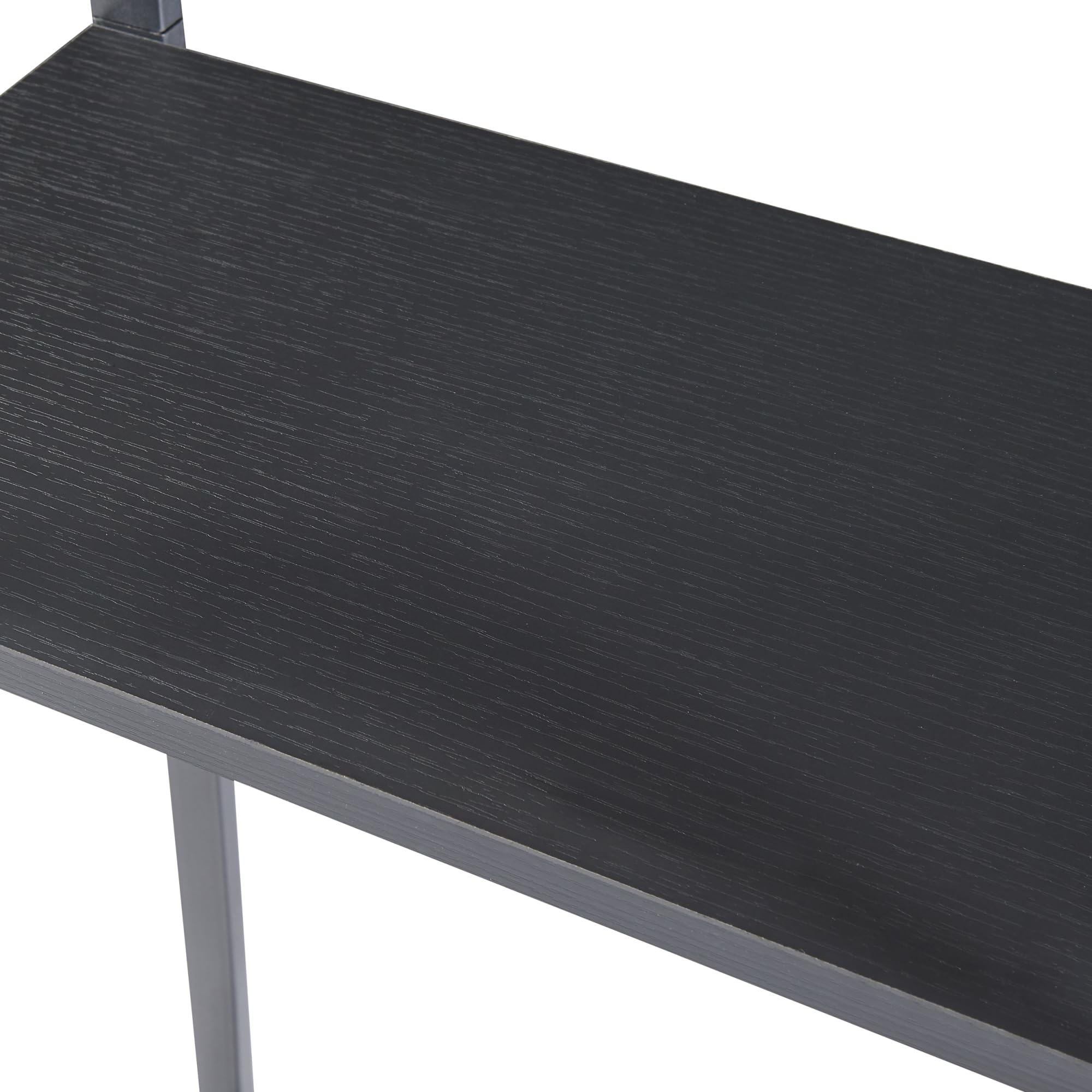 [en.casa] Soporte para Leña de 2 Niveles Uso Interior Estantería para Almacenar Leña Madera Cortada Accesorios de Chimenea Acero Aglomerado 170 x 45 x 30 cm - Negro Grano de Madera