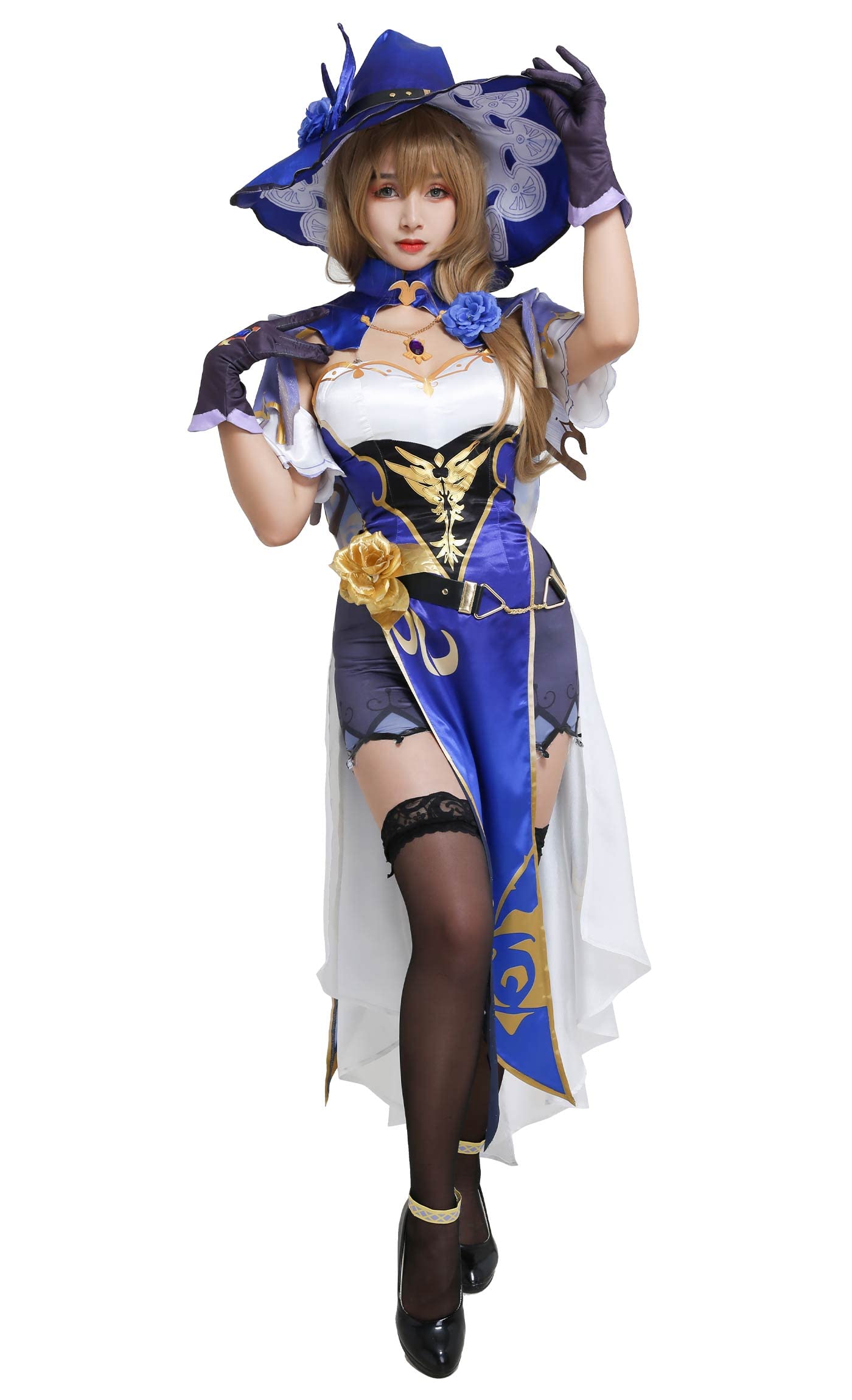 Cosplay.fm Women’s Anime Cosplay Costume Full Set with Witch Hat and Stockings for Game Cosplay