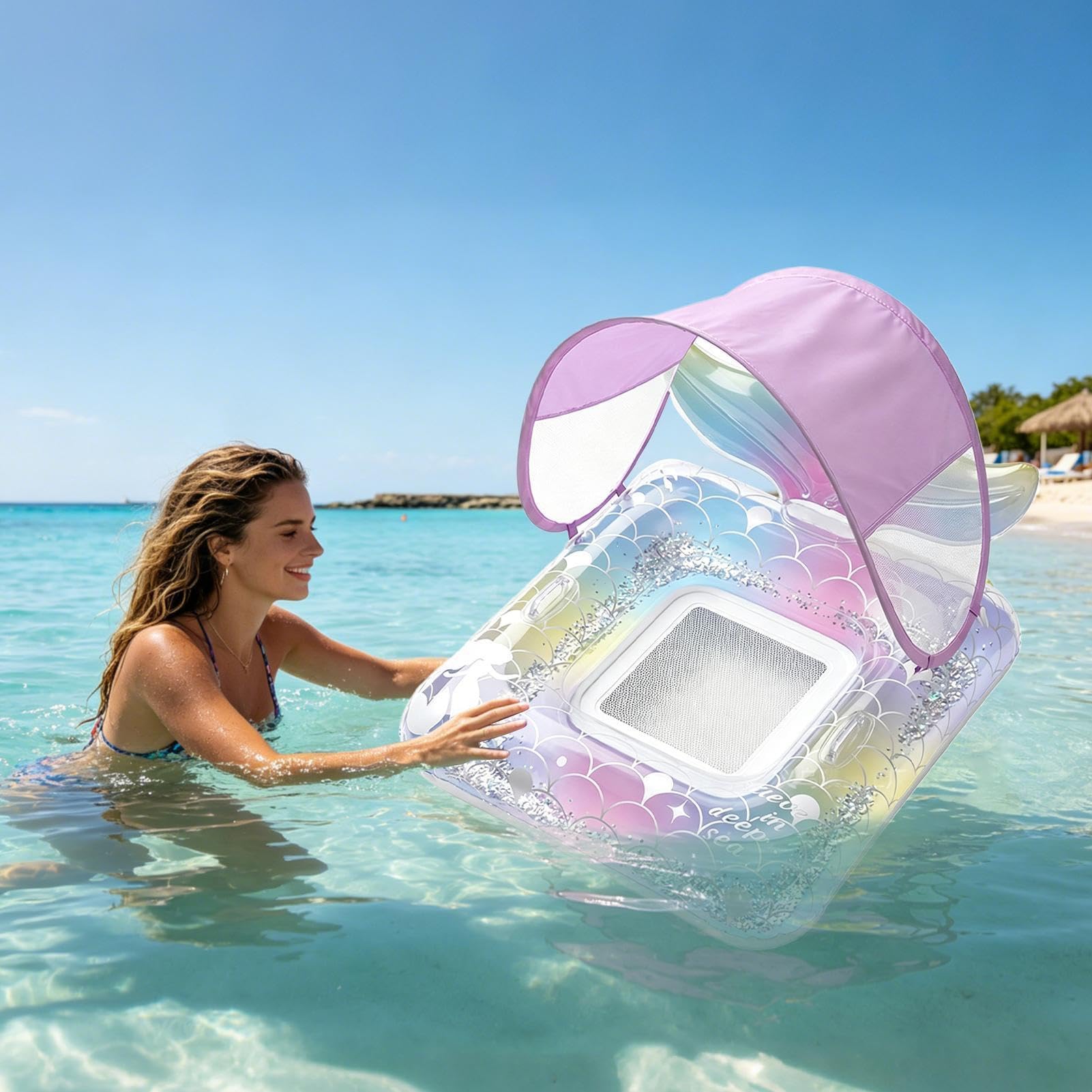 Isola galleggiante per adulti con tettuccio parasole, farfalla gonfiabile | Lettino estivo da piscina per parco acquatico, vacanze, lago, fiume, feste, viaggi