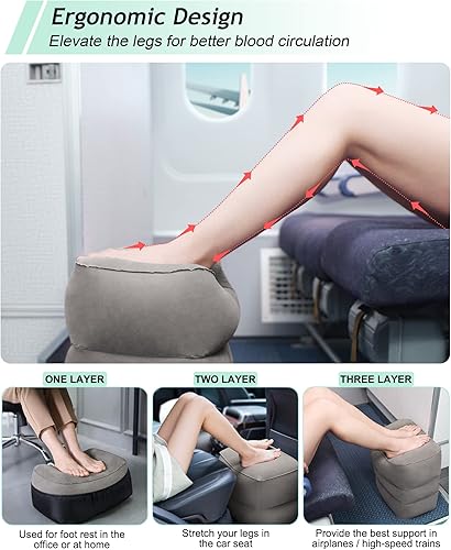 Miniatura 8 de JefDiee Almohada inflable de viaje y almohada inflable para descanso de pies, artículos esenciales de viaje para adultos, ideal para avión, oficina,