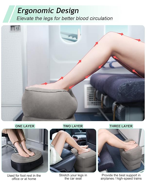 JefDiee Inflatable Travel Foot Rest Pillow,Kids Airplane Bed,Adjustable Height Flight Pillow,Travel Essentials for Airplane,Office,Home,Trains,Cars by JefDiee - Image 5