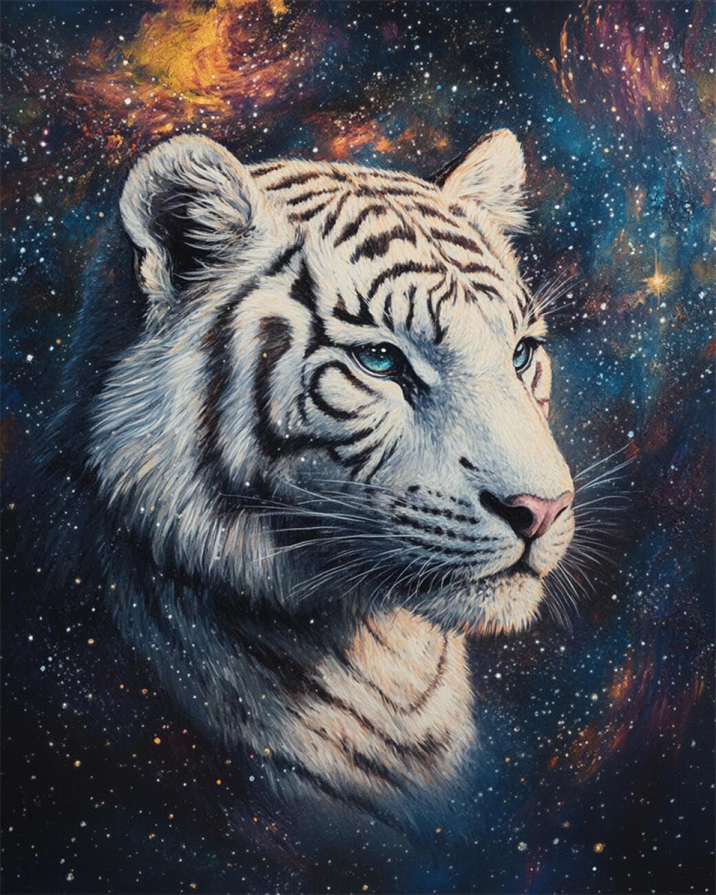 RKFLGEW DIY Bead Embroidery Kit Starry Sky and White Tiger 40x50cm