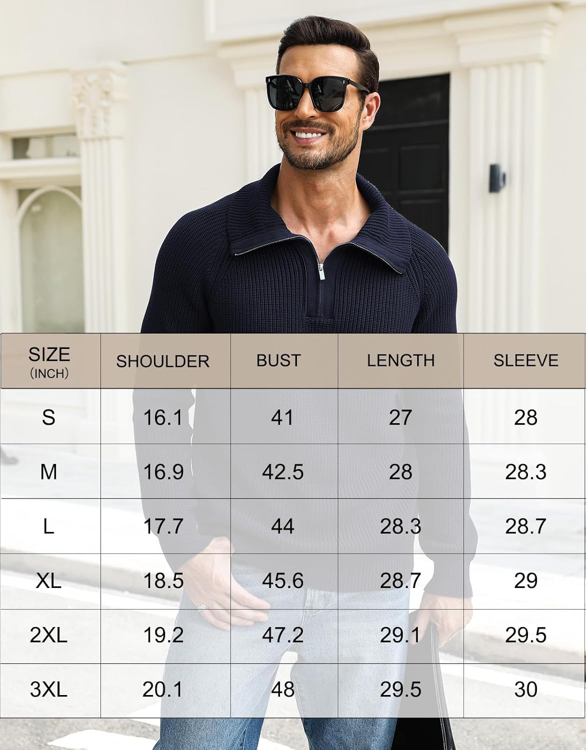 Men's Quarter-Zip Pullover Sweater Slim Fit Lightweight Sweaters Cable Knit Casual Polo Sweater Long Sleeve Sweaters - Image 6