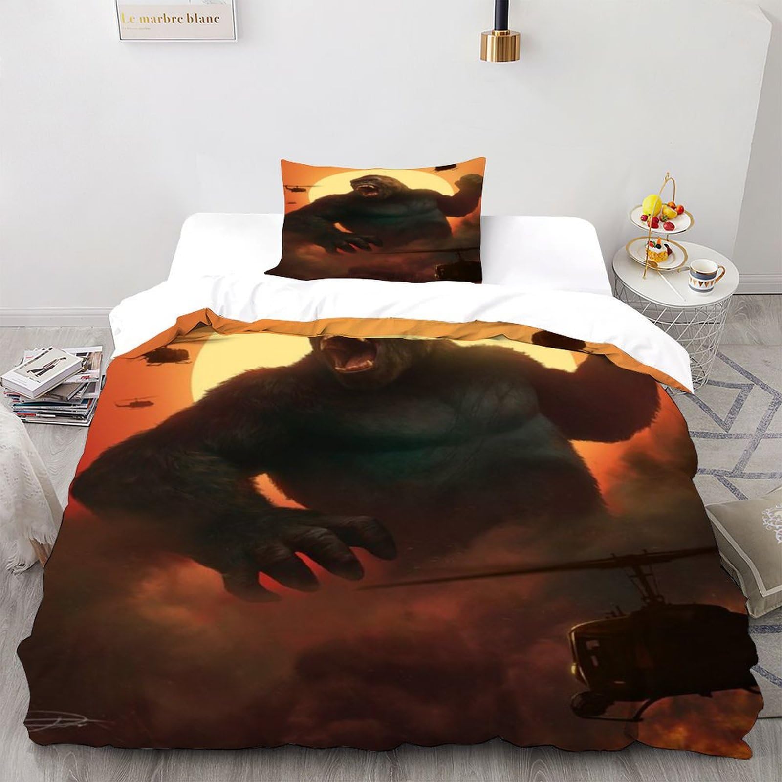 Housse de couette 135x200 microfibre parure de lit adulte 2 pièces motif animal gorille