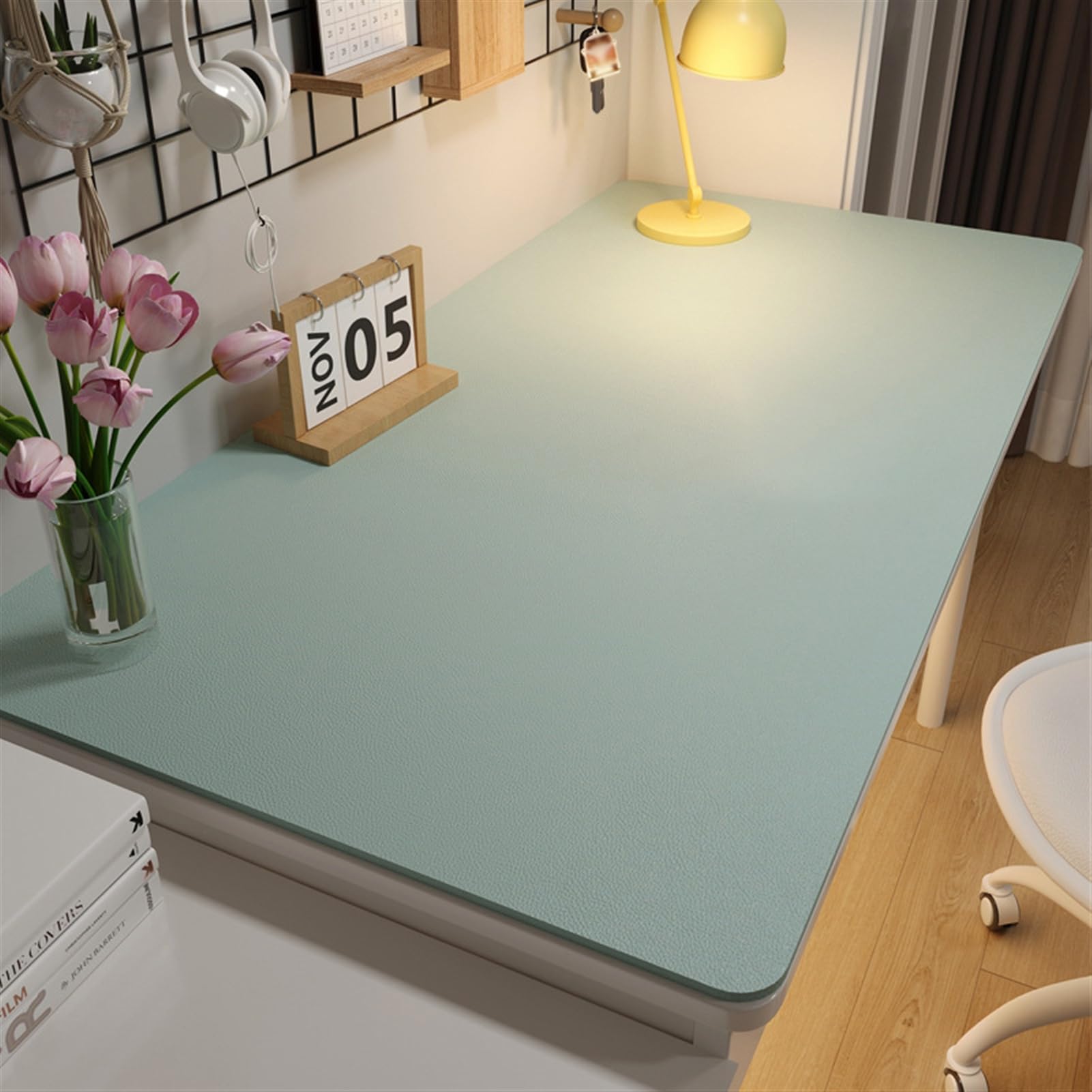 Schreibtischunterlage, PU-Leder-Schreibtischmatte, Multifunktionales Office Mousepad Laptop Schreibunterlage, Tisch-Schutz Unterlage für Büro Zuhause, Hellblau, 80x160cm