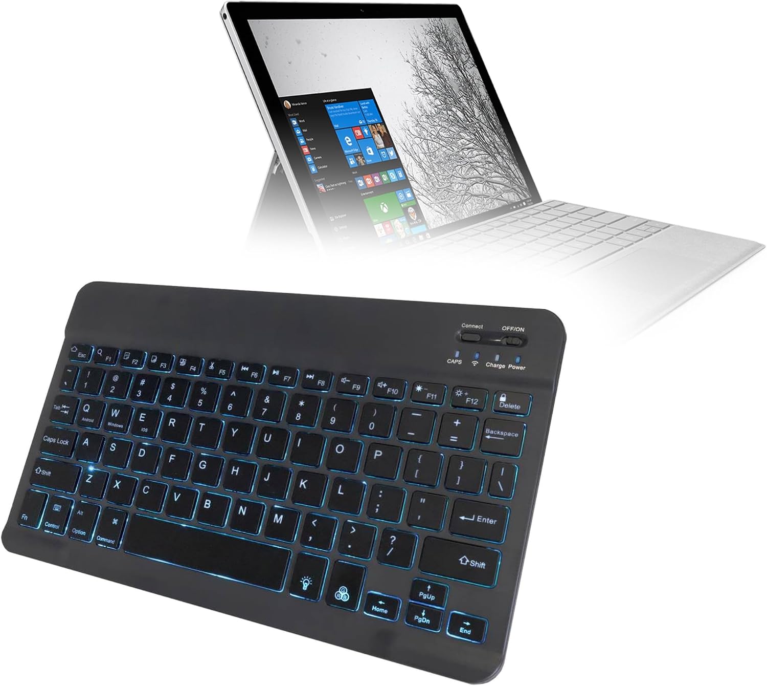 BoxWave Keyboard Compatible with Microsoft Surface Pro 4 - SlimKeys Bluetooth Keyboard - with Backlight, Portable Slim LED 7 Colors - Jet Black