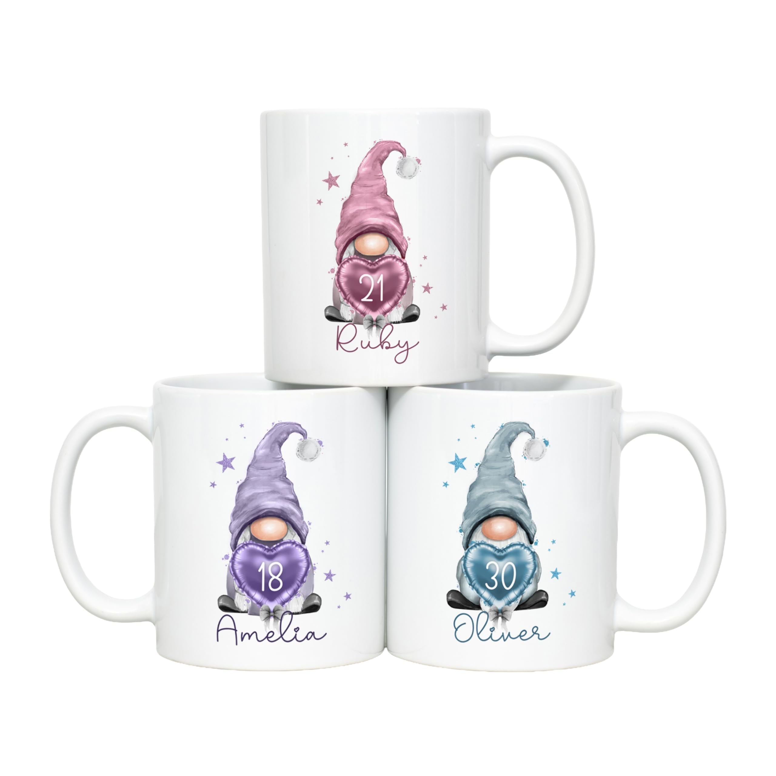 Personalised Birthday Mug, Gonk with Balloon, Age Mug, Gnome Mug 12th, 13th, 15th, 16th, 18th, 21st, 30th, 40th, 60th, 70th Birthday Gift