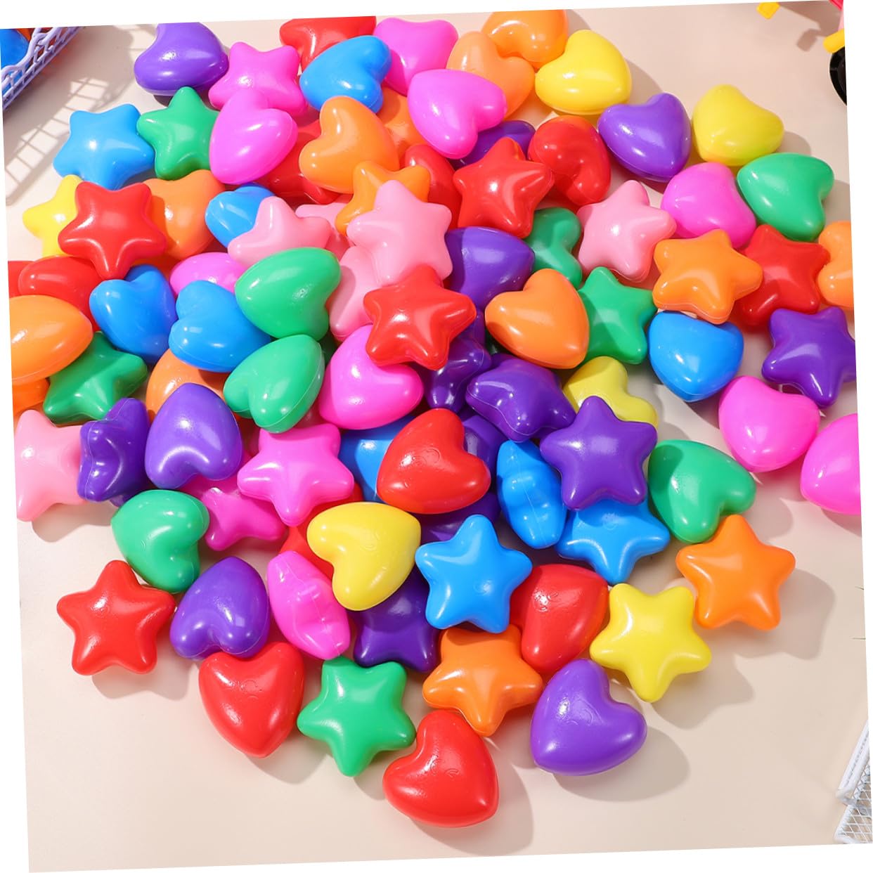 100 Bolas para Foso de Plástico Forma de Estrella y Corazón
