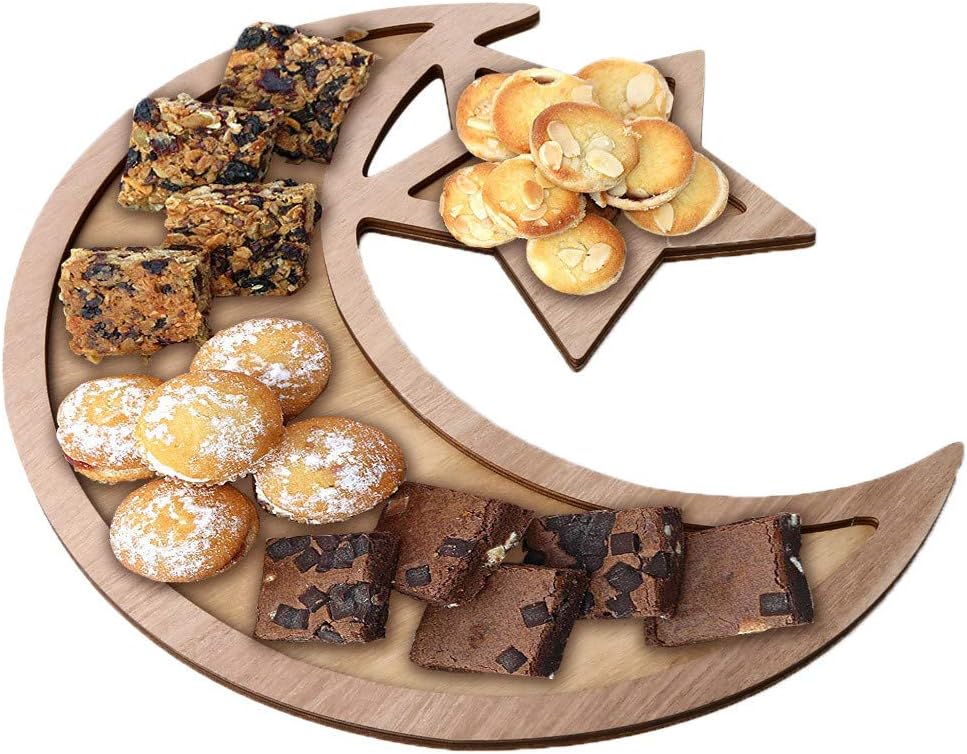 Celendi Dessert Tray Wooden Artistic Eid Mubarak Party Serving Tableware Tray Display Wood Decoration