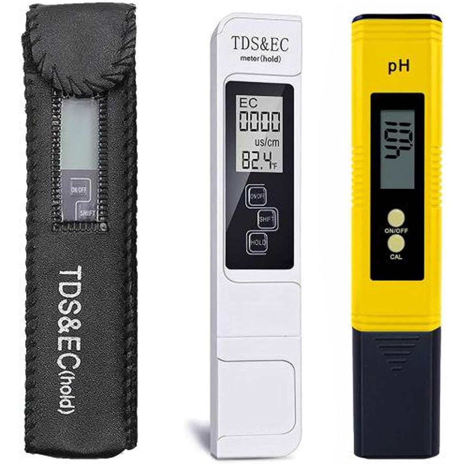 KEWAYO pH Meter and TDS Tester Set, 0.01ph High Accuracy Pen Type pH Meter and ± 2% Readout Accuracy 3-in-1 TDS EC Temperature Meter forHydroponics, Household Drinking, and Aquarium, etc