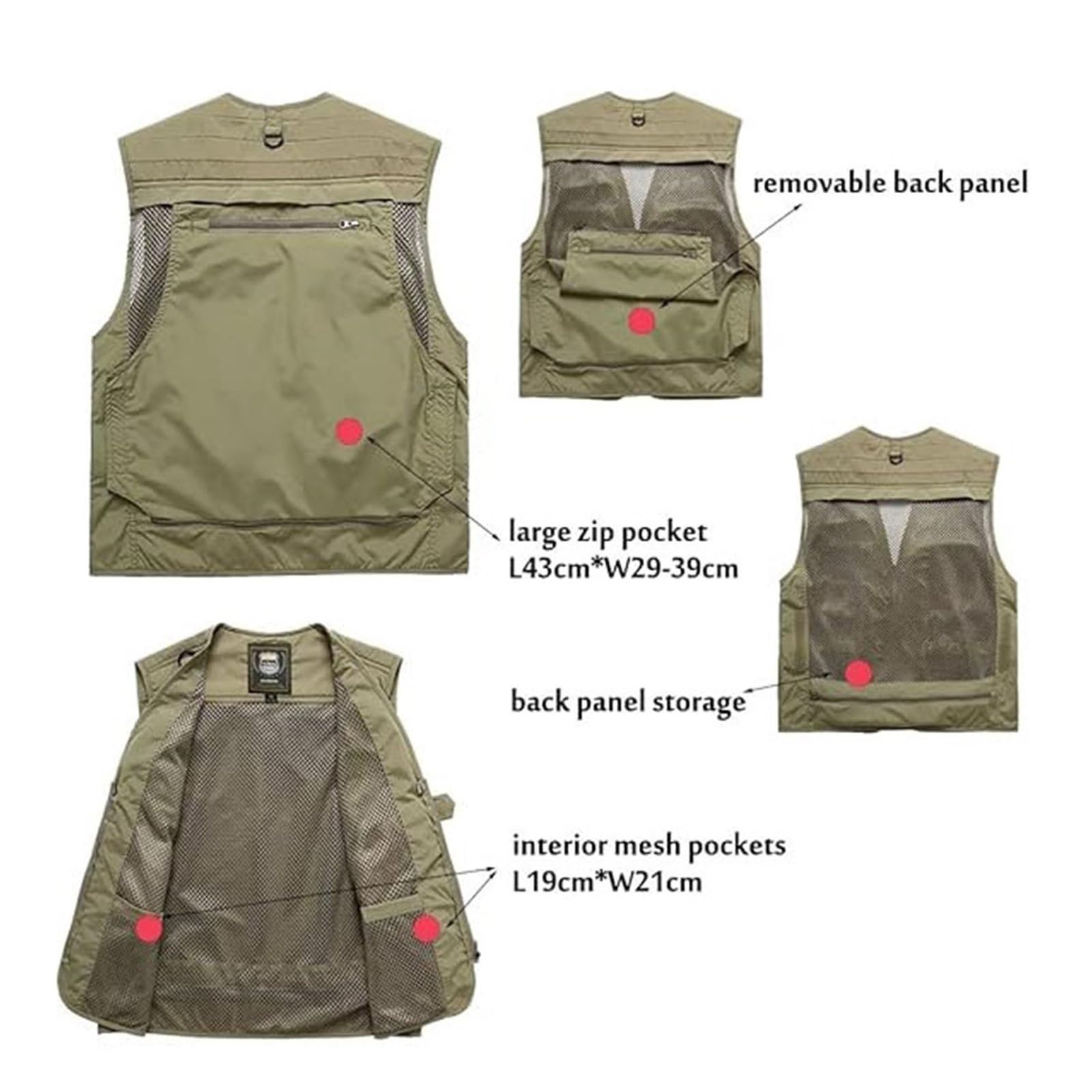 Wygwlg Gilet da Uomo Senza Maniche in Rete con Cerniera e Tasche Multiple
