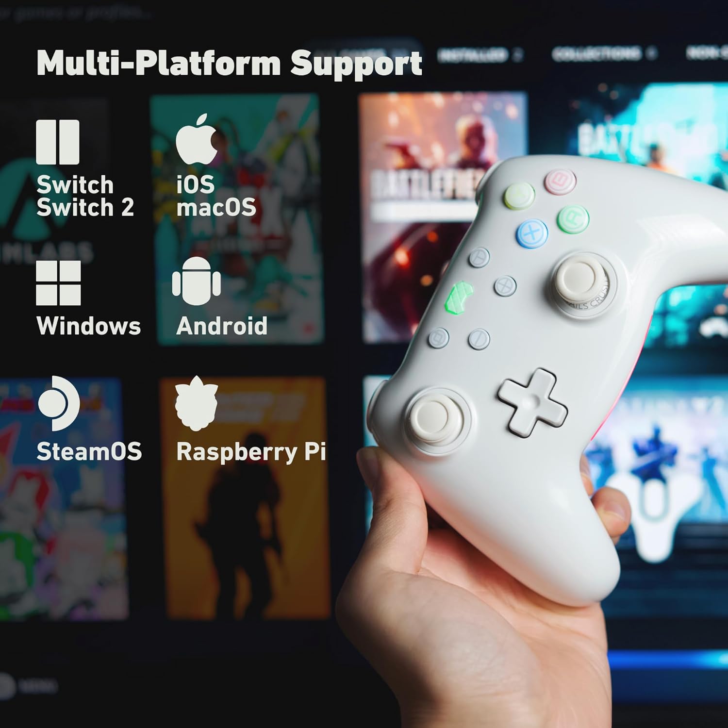 PB TAILS CRUSH Switch Controller with TMR Joysticks, Hall Effect Trigger, 1000Hz Polling Rate, 3-Mode Wireless for Switch/Switch 2/PC/Steam/iOS/Android, RGB Gaming Pad