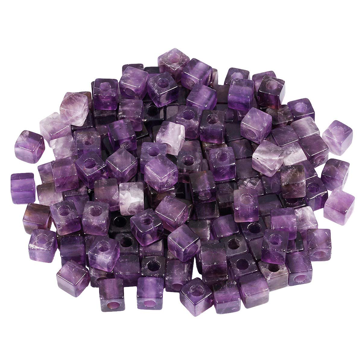 mookaitedecor 30pcs 10mm Natural Amethyst Cube Large Hole Gemstone Beads for Jewellery Making Square Spacer Loose Purple Large Hole Crystal Stone Beads for Bracelet Making Crafting Macrame 5mm Hole
