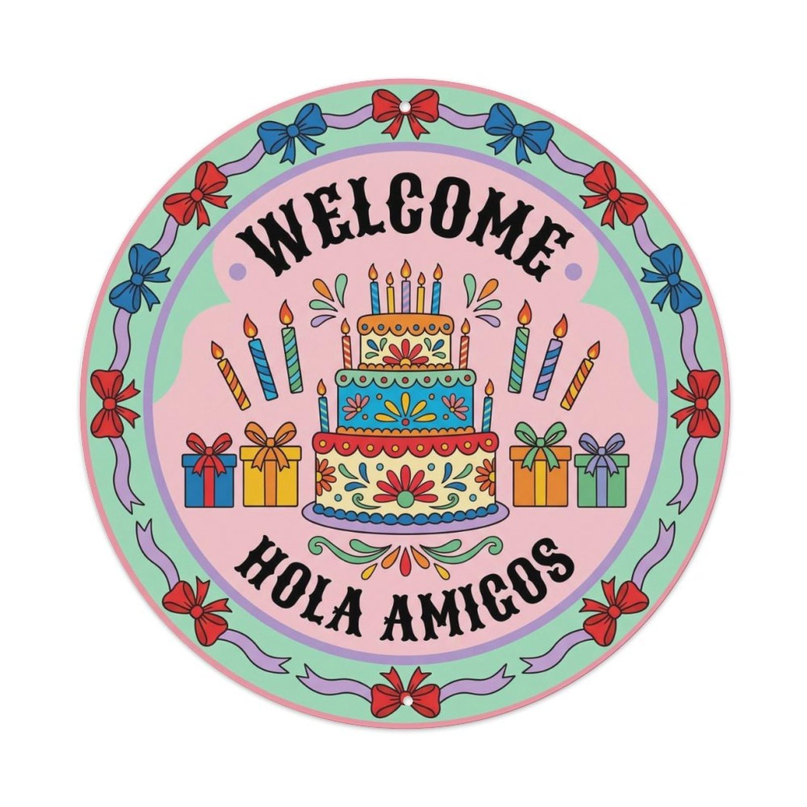 Welcome Birthday Celebration Metal Tin Sign Plaque Wall Decor for Cafe, Club, Garden Round Metal Poster 8x8Inch